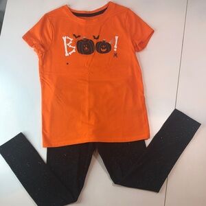 Boo! Halloween Cat & Jack Orange Top Black Trim & black sparkle leggings 6 / 6X